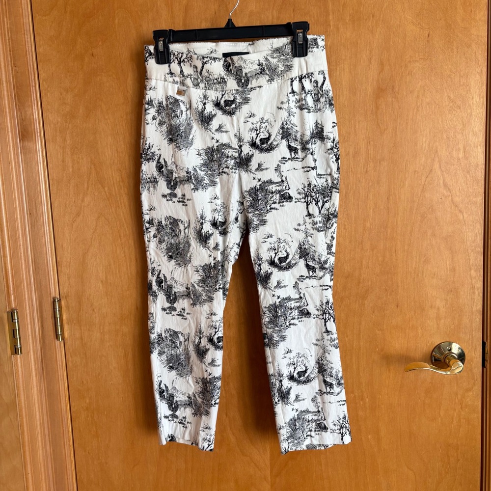 PREMISE Women's Black White Toile Print Cropped Pants Size S